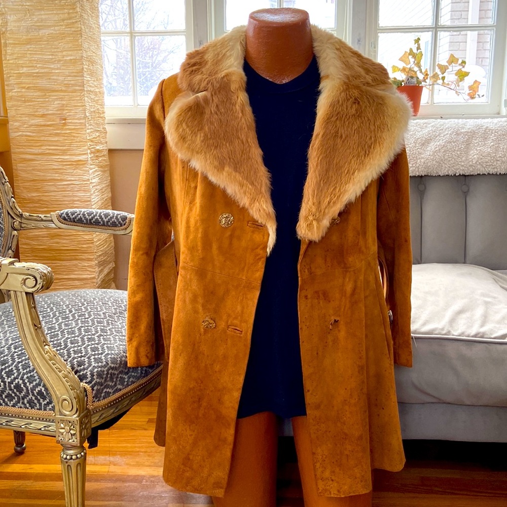 1960’s Vintage Stephan Dattner Leather w/Rabbit Fur Trim Coat